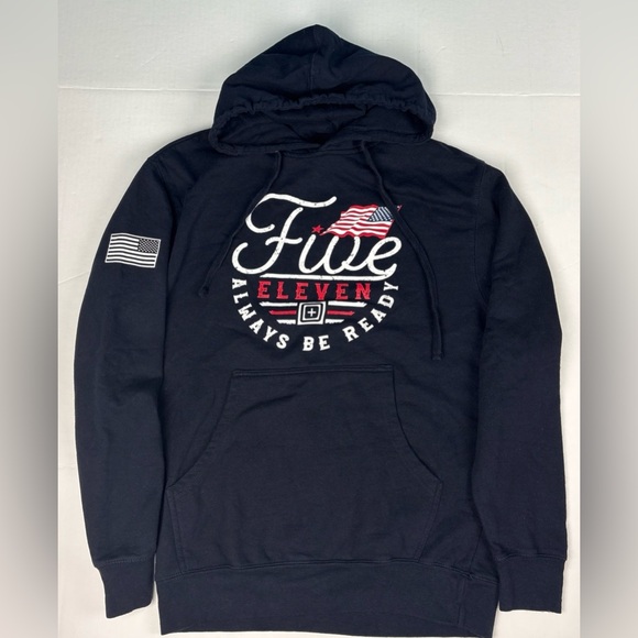 5.11 Tactical Adult Medium Hoodie Sweatshirt Always Be Ready USA Flag Navy Blue - Picture 1 of 6